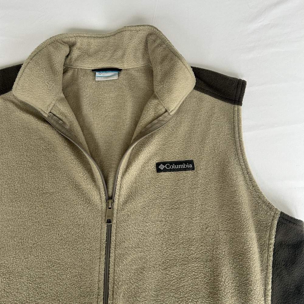 Columbia Steens Mountain Tusk Buffalo Fleece Vest Mens Large Beige Grey Full Zip